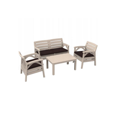 Set mobilier pentru gradina MCT Garden compus din 2 scaune, 1 masa si 1 canapea, Cappuccino