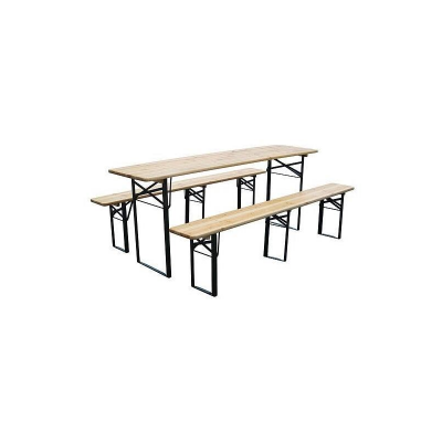 Set mobilier pentru gradina pliabil MCT Garden 732, compus din 1 masa, 2 banci, 200 cm, natur