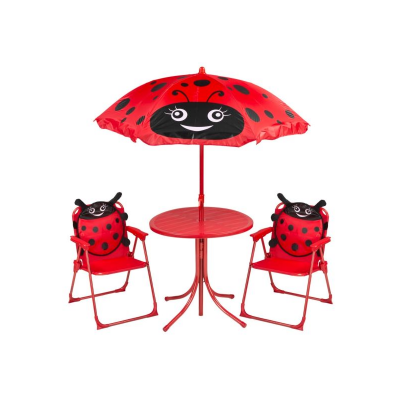 Set mobilier pentru gradina pliabil pentru copii MCT Garden, compus din 1 masa cu umbrela, 2 scaune, Rosu