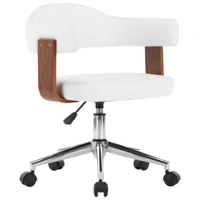 Scaun de birou pivotant alb lemn curbat și piele ecologică