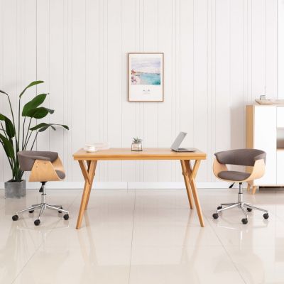 Scaun de birou pivotant gri taupe lemn curbat și textil