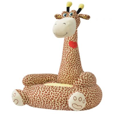 Scaun din pluș pentru copii cu model girafă maro