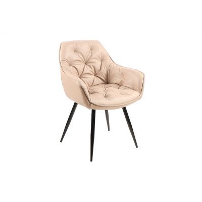 Scaun tapitat cu Piele sintetica Bej cu picioare din Metal Negru H87xL57xA58cm Cherry