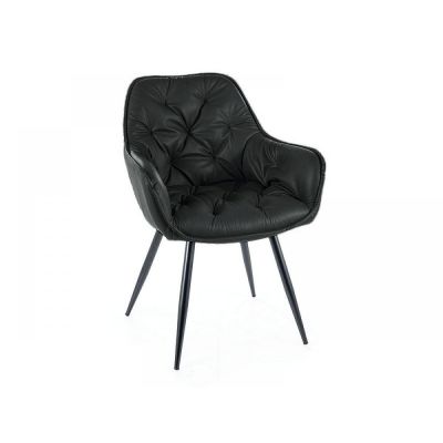 Scaun tapitat cu Piele sintetica Negru cu picioare din Metal Negru H87xL57xA58cm Cherry