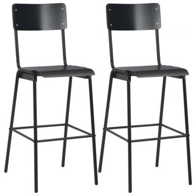 Scaune de bar 2 buc. negru placaj solid oțel Scaune de bar 2 buc. negru placaj solid oțel