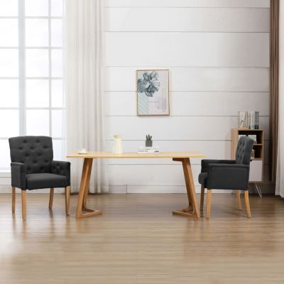 Scaun de bucătărie cu cotiere gri material textil