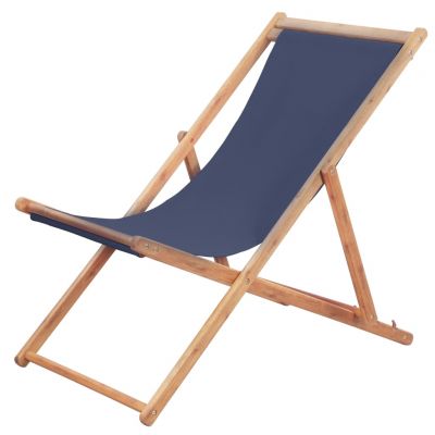 Scaun de plajă pliabil albastru textil și cadru din lemn