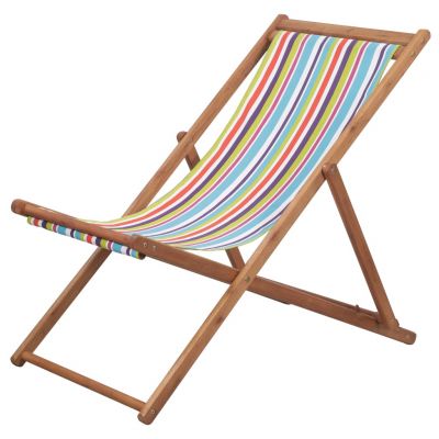 Scaun de plajă pliabil multicolor textil și cadru din lemn