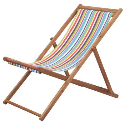 Scaun de plajă pliabil multicolor textil și cadru din lemn