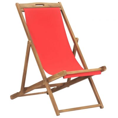 Scaun de plajă pliabil roșu lemn masiv de tec