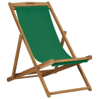 Scaun de plajă pliabil verde lemn masiv de tec