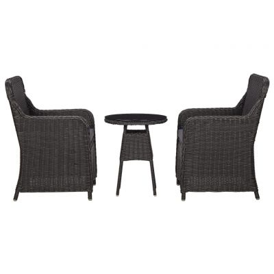 Set mobilier bistro de grădină cu perne 3 piese negru poliratan