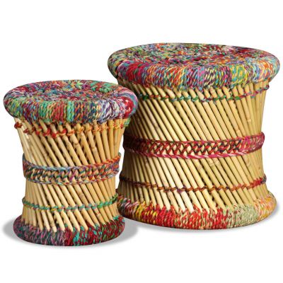 Taburete cu detalii Chindi 2 buc. multicolor bambus