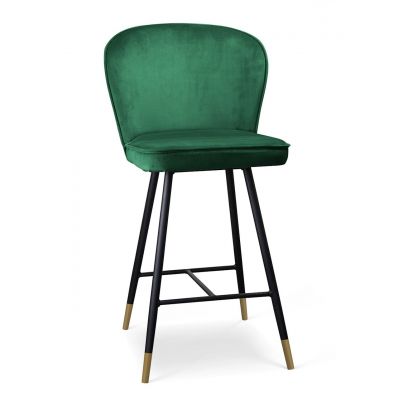 Scaun de bar tapitat cu stofa si picioare metalice, Aine Small Velvet Verde / Negru / Auriu, l50xA52xH98 cm