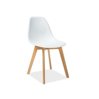 Scaun din plastic si lemn Moris alb – H 85 cm