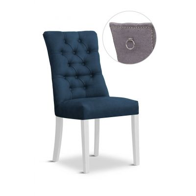 Scaun tapitat cu stofa si picioare din lemn, Lord II Velvet Bleumarin / Alb, l51xA62xH100 cm