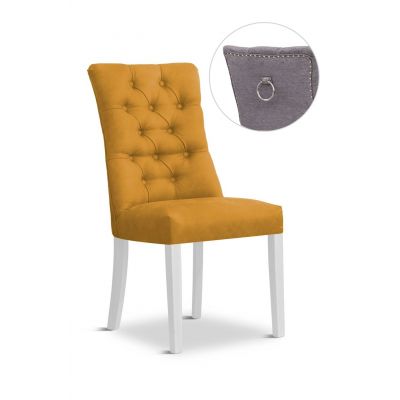 Scaun tapitat cu stofa si picioare din lemn, Lord II Velvet Mustariu / Alb, l51xA62xH100 cm