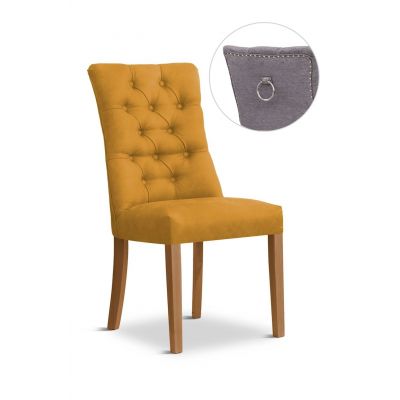 Scaun tapitat cu stofa si picioare din lemn, Lord II Velvet Mustariu / Stejar, l51xA62xH100 cm