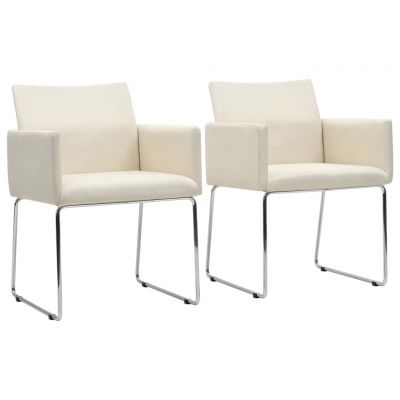 Scaune de bucătărie 2 buc. alb aspect pânză material textil