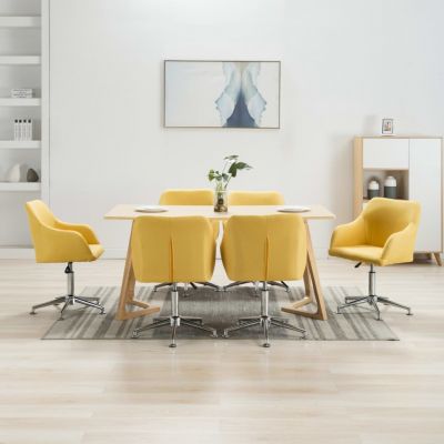 Scaune de sufragerie pivotante 6 buc. galben textil
