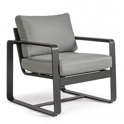 Fotoliu fix pentru gradina / terasa, din aluminiu, cu perne detasabile, Merrigan Antracit, l74xA78xH84 cm