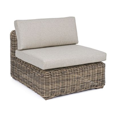Fotoliu fix pentru gradina / terasa, din aluminiu si fibre sintetice, cu perne detasabile, Coraline Gri Deschis / Natural, l83xA98xH79 cm