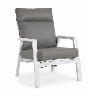 Fotoliu Recliner pentru gradina / terasa, din aluminiu, cu perne detasabile, Kledi Gri / Alb, l72xA81xH98 cm