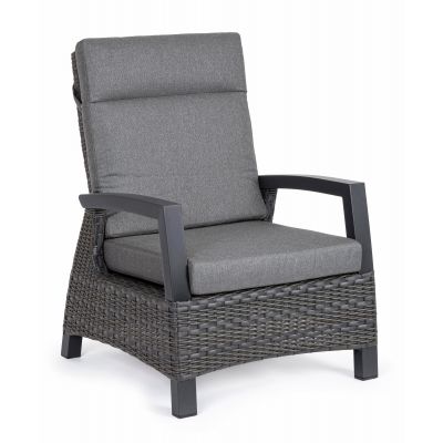 Fotoliu Recliner pentru gradina / terasa, din aluminiu si fibre sintetice, cu perne detasabile, Britton Antracit, l73xA83xH103 cm