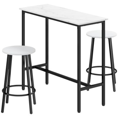 HOMCOM Set Masă și 2 Scaune de Bar din PAL, MDF și Oțel, 100x40x90 cm, Alb și Negru | Aosom Romania