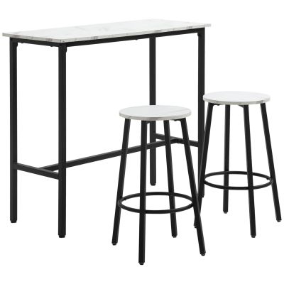 HOMCOM Set Masă și 2 Scaune de Bar din PAL, MDF și Oțel, 100x40x90 cm, Alb și Negru | Aosom Romania