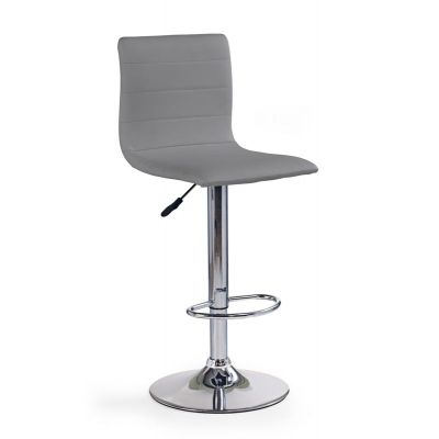 Scaun de bar tapitat cu piele ecologica si picior metalic, Hoku-21 Gri / Crom, l40xA48xH93-115 cm