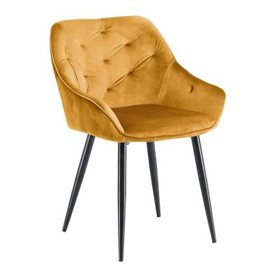 Scaun tapitat cu stofa si picioare metalice, Kai-487 Velvet Mustariu / Negru, l56xA65xH81 cm