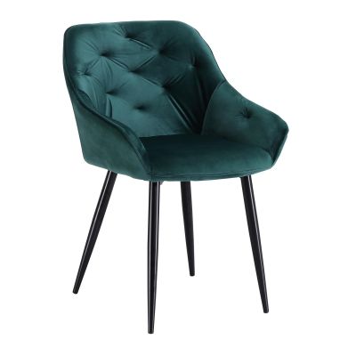 Scaun tapitat cu stofa si picioare metalice, Kai-487 Velvet Verde Inchis / Negru, l56xA65xH81 cm