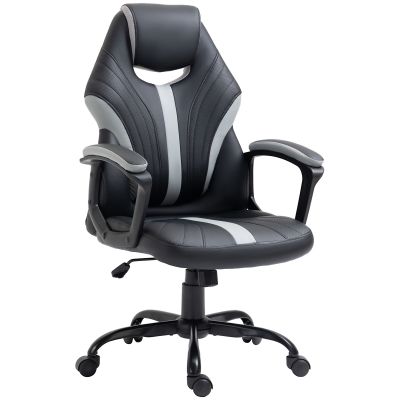 Scaun de Birou/Gaming din Imitatie de Piele PU cu Inaltime Reglabila, Pivotant/Balansare 63x70x104-112cm, Negru si Gri Vinsetto | Aosom RO