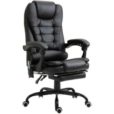 Fotoliu de birou cu masaj cu 7 puncte de vibrație, ergonomic cu suport pentru picioare și spătar înclinat la 155°, negru Vinsetto | Aosom Romania