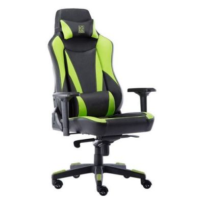 Scaun gaming LC Power, Piele ecologica, 150 kg, 136 x 74 x 66 cm, Negru/Verde