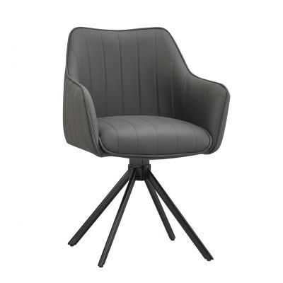 Scaun rotativ tapitat cu piele ecologica si picioare metalice, Mirko Gri / Negru, l48xA60xH86 cm