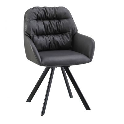 Scaun rotativ tapitat cu piele ecologica si picioare metalice, Spellis Gri / Negru, l48xA60xH85 cm
