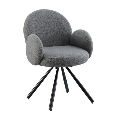 Scaun rotativ tapitat cu stofa boucle si picioare metalice, Crown Gri, l63xA60xH86 cm