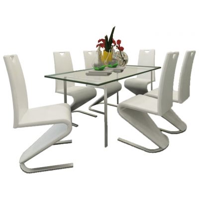 Scaune de bucatarie, 6 buc, alb, piele ecologica,270789