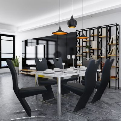 Scaune de bucatarie, 6 buc, negru, piele ecologica,273737