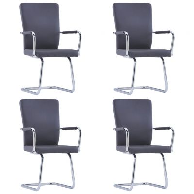 Scaune de bucatarie cantilever, 4 buc, gri, piele ecologica