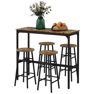 HOMCOM Set Masă și Scaune din MDF și Oțel cu 4 Scaune cu Suport pentru Picioare și Masă Dreptunghiulară, 105x40x90 cm, Maro | Aosom Romania HOMCOM Set Masă și Scaune din MDF și Oțel cu 4 Scaune cu Suport pentru Picioare și Masă Dreptunghiulară, 105x40x90 cm, Maro | Aosom Romania
