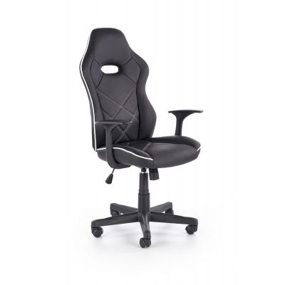 Scaun gaming, tapitat cu piele ecologica Ranvir Negru / Alb, l67xA72xH116-125 cm