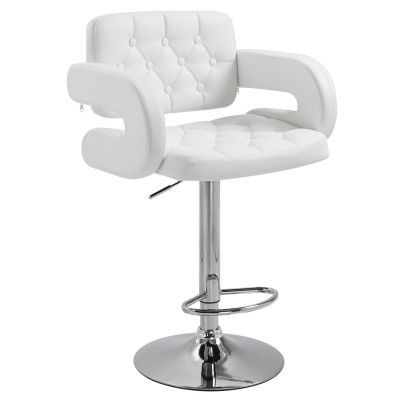 HOMCOM Scaun inalt de bar cu Spatar si Brate, Reglabil, Rotativ din Piele sintetica Alba, pentru Bucatarie sau Pub, 64x50x94-114cm | Aosom Romania HOMCOM Scaun inalt de bar cu Spatar si Brate, Reglabil, Rotativ din Piele sintetica Alba, pentru Bucatarie sau Pub, 64x50x94-114cm | Aosom Romania