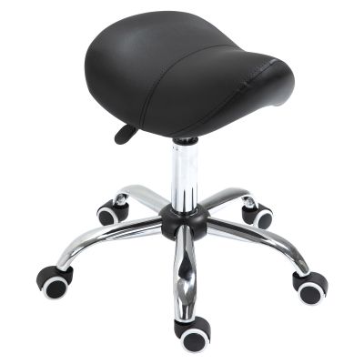HOMCOM Scaun Taburet Rotativ cu Șa, Roți și Înălțime Reglabilă pentru Estetiști și Tatuatori, 52 x 53 x 49-61 cm, Negru | Aosom Romania