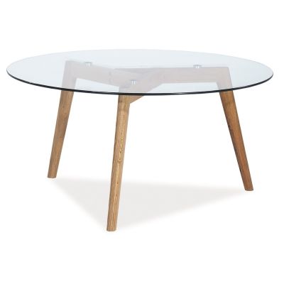 Masa de cafea din sticla si lemn, Osmund L2 Transparent / Stejar, Ø80xH45 cm
