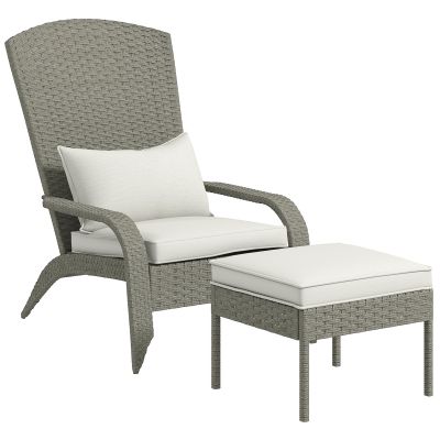 Outsunny Scaun Adirondack cu taburet din rachita pentru terasa, Scaun de exterior pentru semineu cu perne, spatar inalt | Aosom Romania