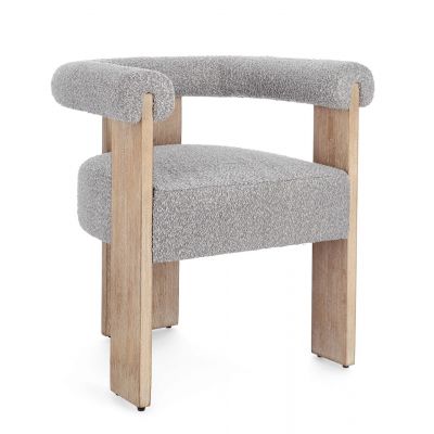 Scaun Agape, Bizzotto, 70 x 60 x 71 cm, lemn de pin/poliester Boucle, natural/gri