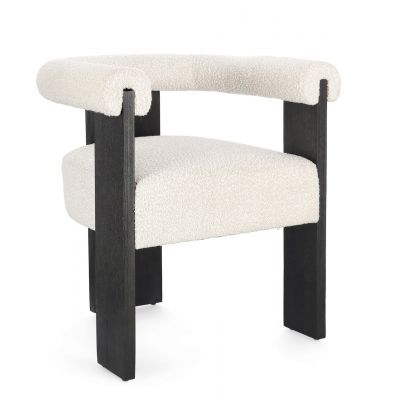 Scaun Agape, Bizzotto, 70 x 60 x 71 cm, lemn de pin/poliester Boucle, natural/negru